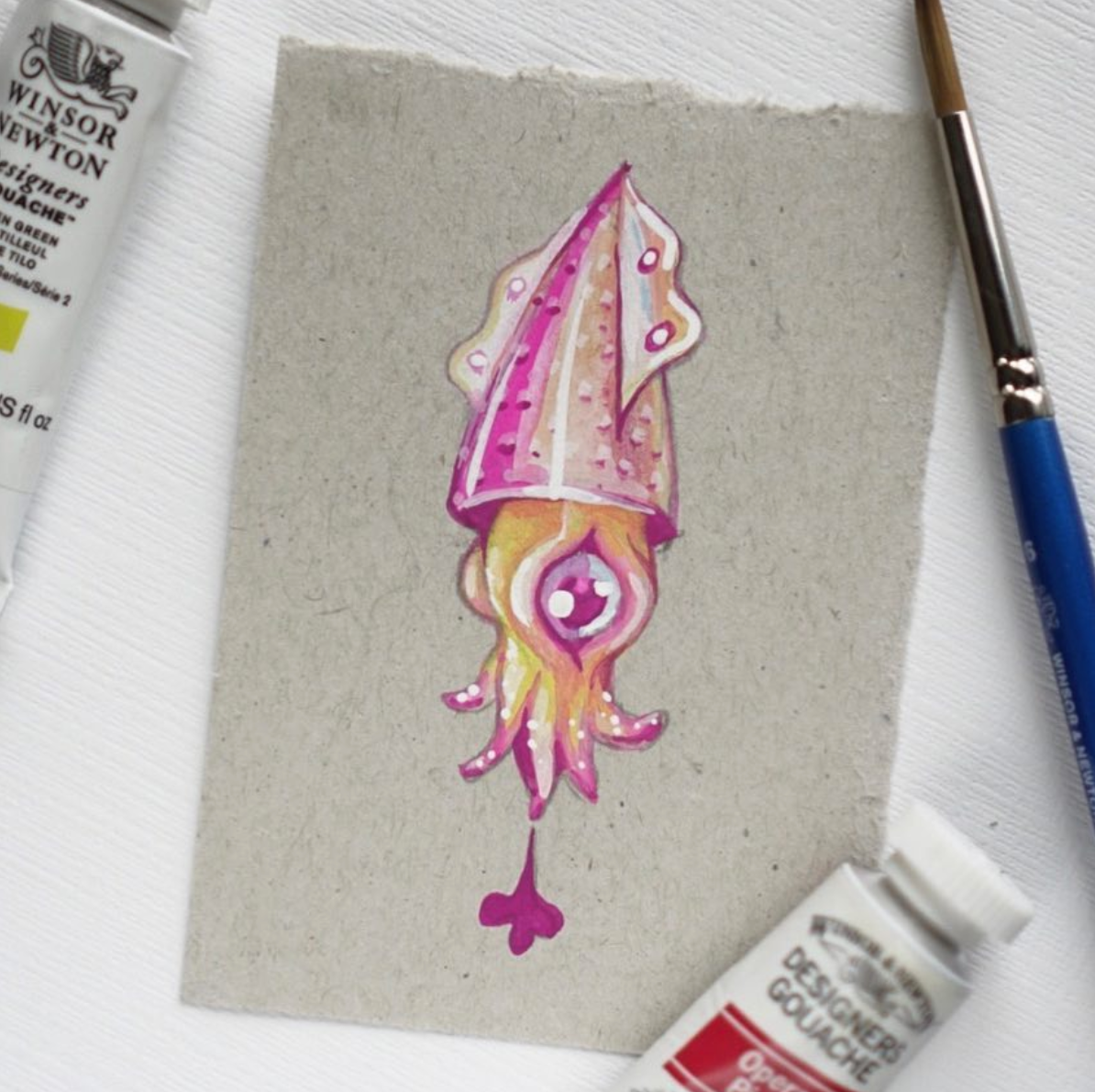 "Squish Squid" Original Gouache Painting - Reserved for Jordan