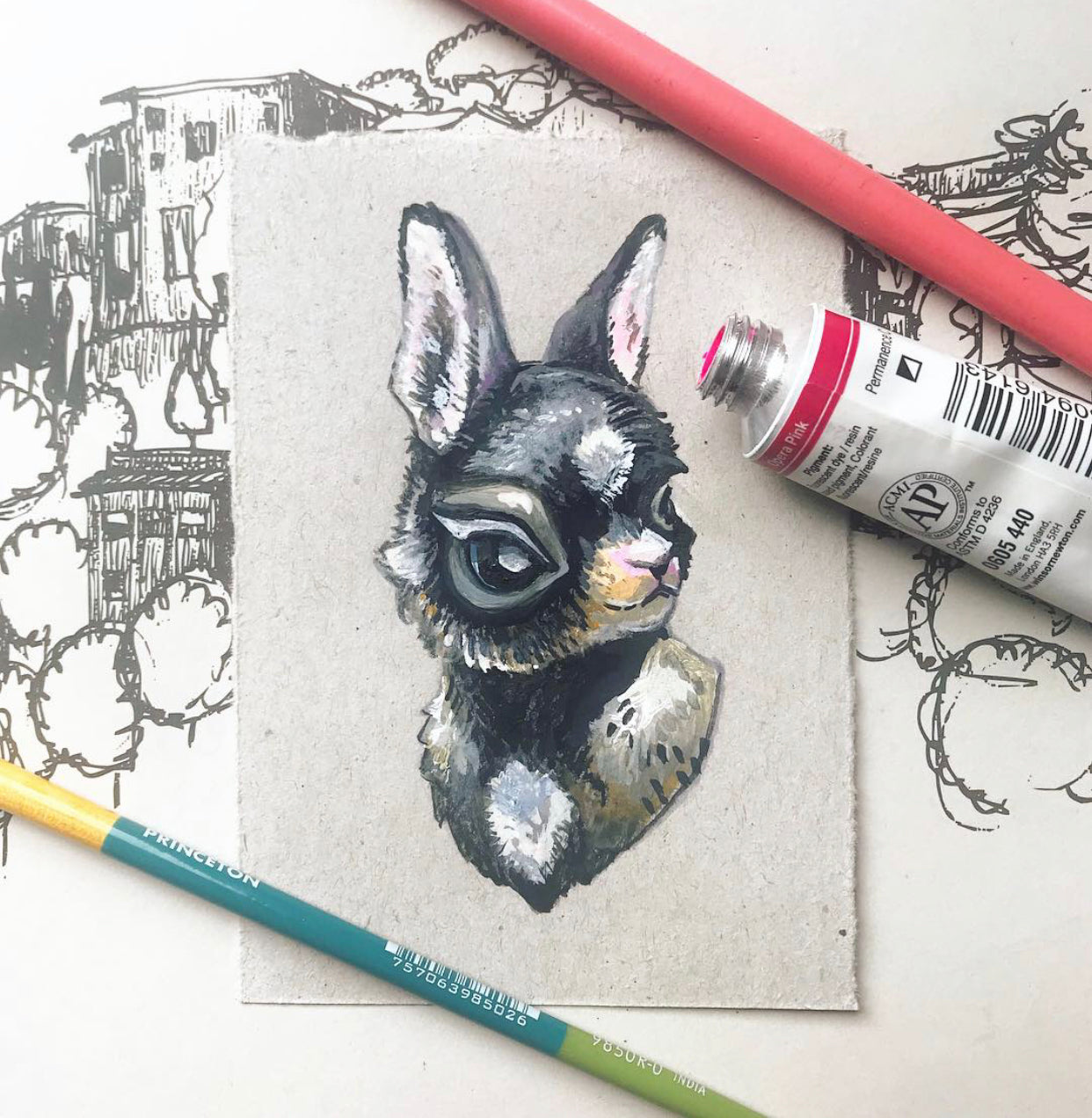 “Pleased Rabbit” original painting