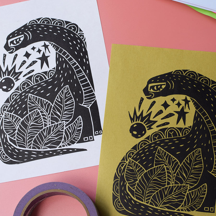 Veggie Dinosaur LinoPrint
