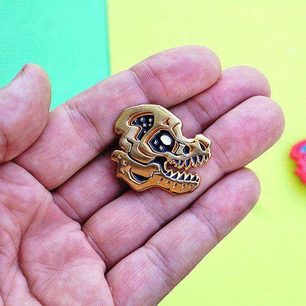 "Gold Dino Skull" Enamel Pin