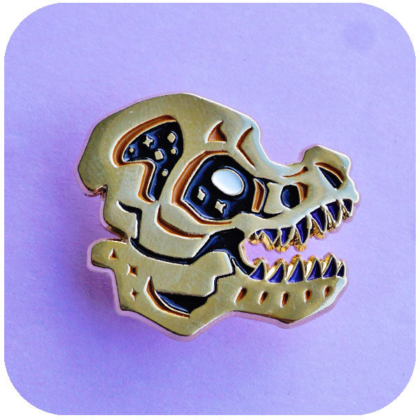 "Gold Dino Skull" Enamel Pin